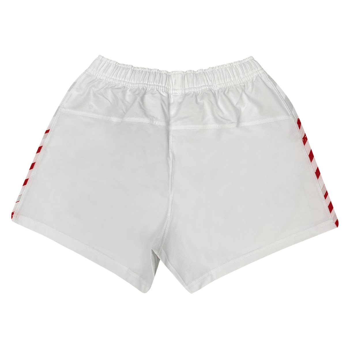 The Women's USA Rugby Pro Away Shorts by Castore, featuring red striped accents on the sides, are shown from the back and are perfect for women's rugby gear.