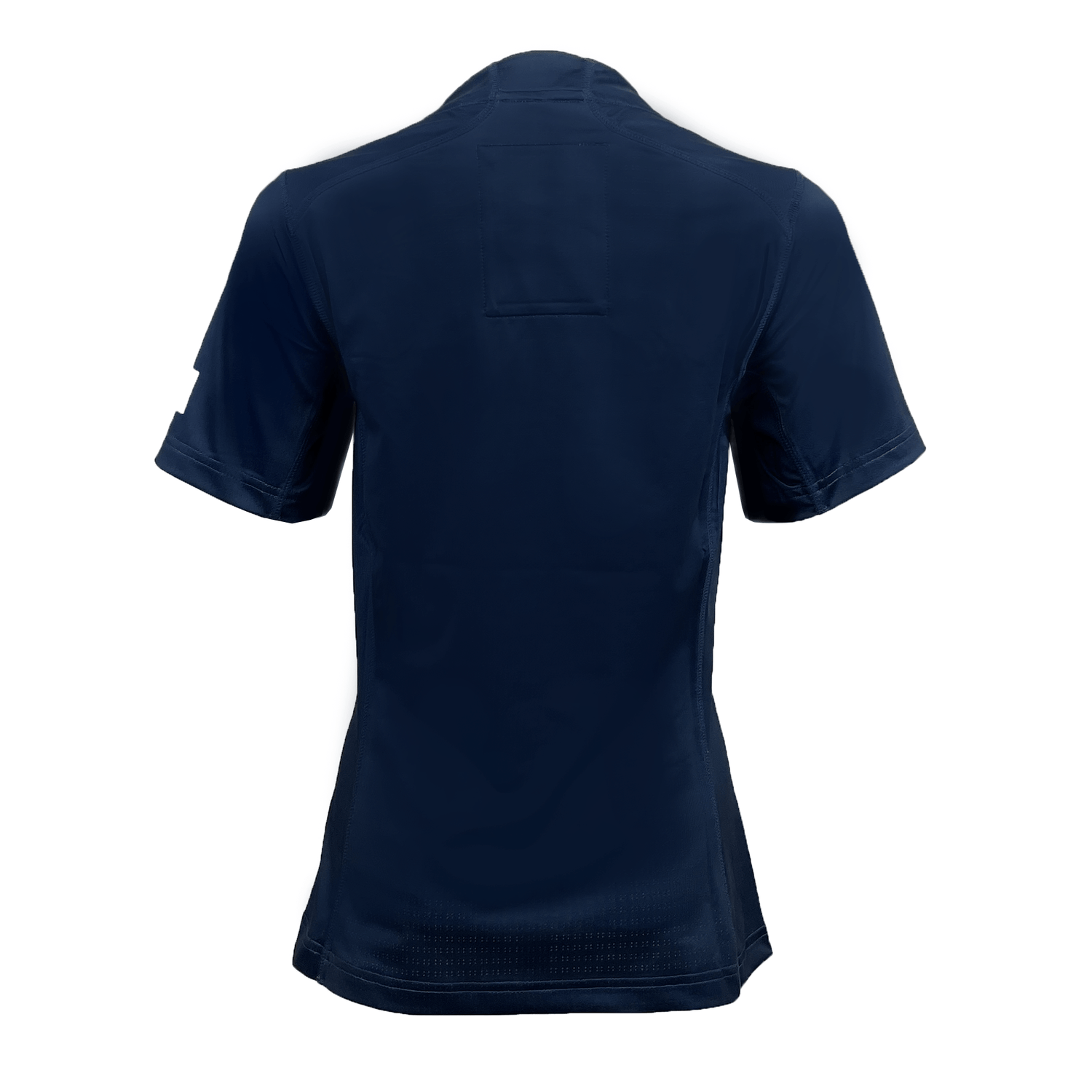 The Women's USA Rugby 24/25 Pro 7's Home Jersey by Castore is a navy blue, short-sleeve shirt with a collar and plain design, shown from the back, inspired by the classic simplicity of a women’s rugby jersey.
