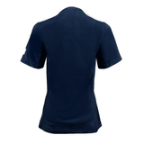 The Women's USA Rugby 24/25 Pro 7's Home Jersey by Castore is a navy blue, short-sleeve shirt with a collar and plain design, shown from the back, inspired by the classic simplicity of a women’s rugby jersey.