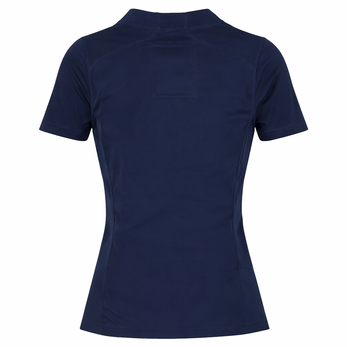 The Women's USA Rugby 24/25 7s Olympic Pro Home Jersey by Castore is shown from the back in navy blue, with short sleeves, fitted seams, and a rectangular patch at the upper center.