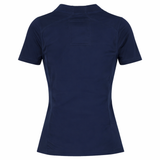 The Women's USA Rugby 24/25 7s Olympic Pro Home Jersey by Castore is shown from the back in navy blue, with short sleeves, fitted seams, and a rectangular patch at the upper center.