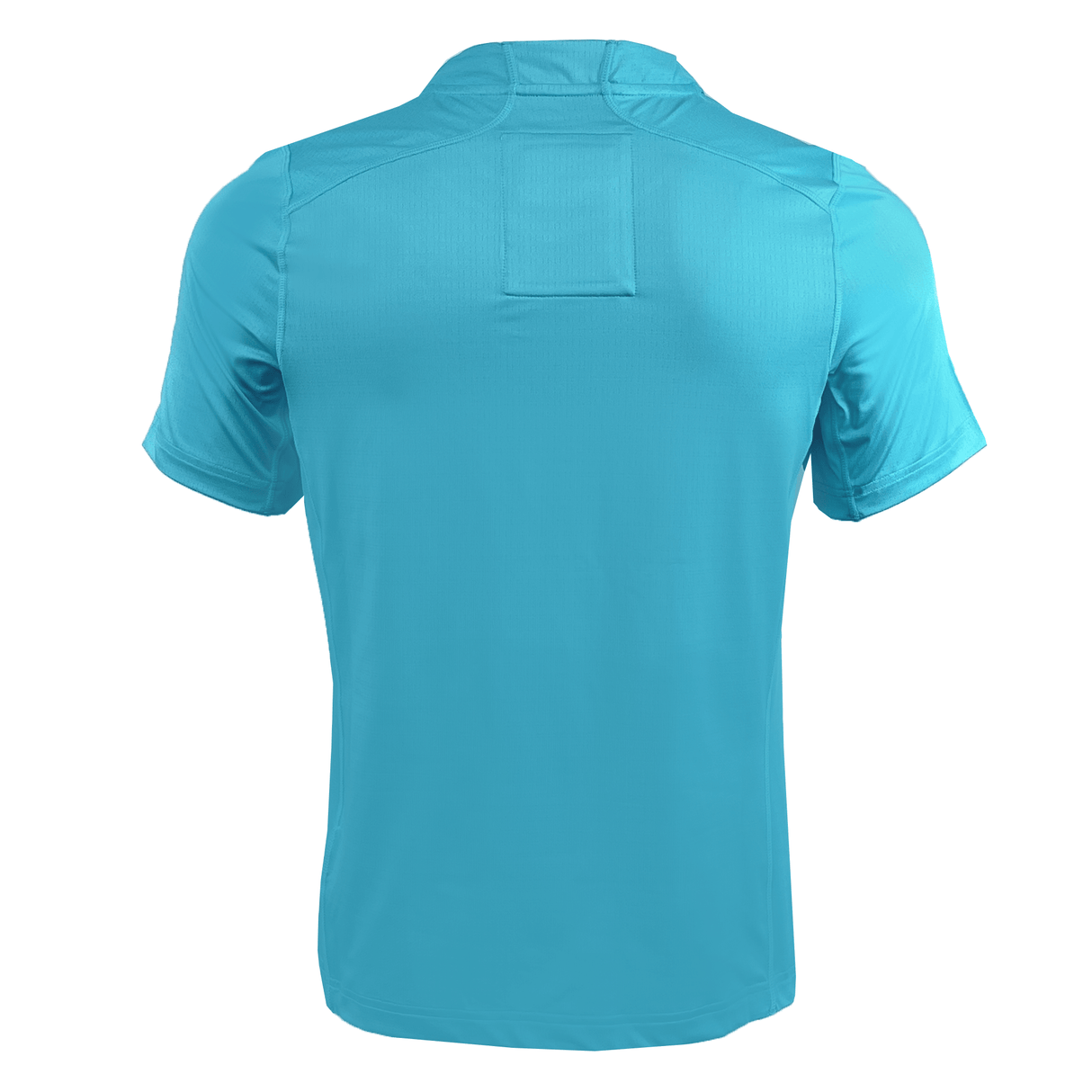 Back view of the Women's USA Rugby Pro Training Jersey by Castore, a turquoise short-sleeve polo shirt crafted from moisture-wicking fabric, displayed on a white background.