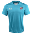 The Women's USA Rugby 24/25 Pro Training Jersey by Castore in blue features the Castore logo on the right chest and USA Rugby emblem on the left, designed for high performance and comfort.