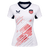 The Women's USA Rugby 7s Olympic Pro Away Jersey by Castore features a white design with a navy collar, USA shield crest, Castore logo, and red diagonal stripes—ideal for fans of Olympic Pro and USA Rugby 7s.