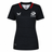 The Women's Saracens Home Replica Jersey 24/25 by Castore features a black design with subtle checks, red collar accents, and white Castore and Saracens logos—ideal for rugby fans.
