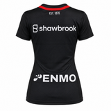 Back view of the Women's Saracens Home Replica Jersey 24/25 by Castore, featuring red trim and "EST. 1876," "shawbrook," and "ENMO" with logos—an ideal choice for women's rugby fans.