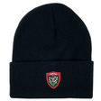 A Nike RC Toulon Cuffed Beanie with a folded brim featuring a red and white embroidered crest that reads "Toulon RCT" alongside a design of three flowers.