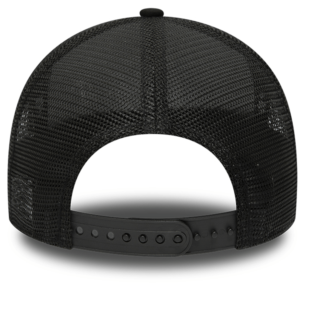 Back view of a black mesh trucker hat with an adjustable snapback closure, featuring an embroidered ST crest. The hat, named Stade Toulousain Classic 99 Trucker Cap by Nike, showcases the quality craftsmanship of the brand Nike.