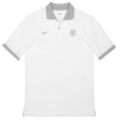 The Nike Stade Toulousain 25/26 Premium Pique Polo is a white short-sleeve shirt with a grey collar and sleeve trim, featuring a small grey Nike logo and the Stade Toulousain crest on the left chest.