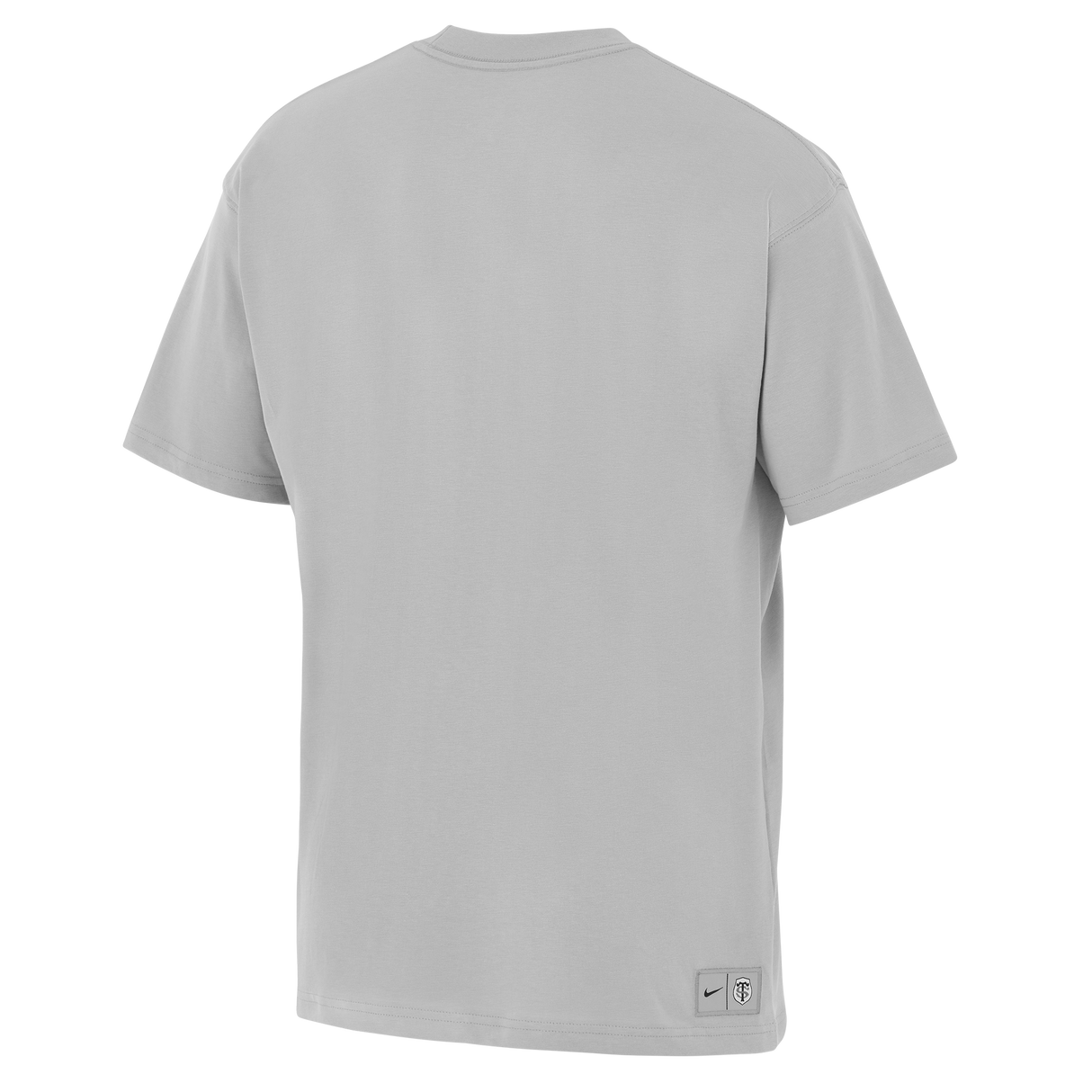 The Stade Toulousain 25/26 Premium Loose-Fit T-Shirt by Nike is shown from the back in plain light gray cotton, featuring a small logo tag near the bottom hem.