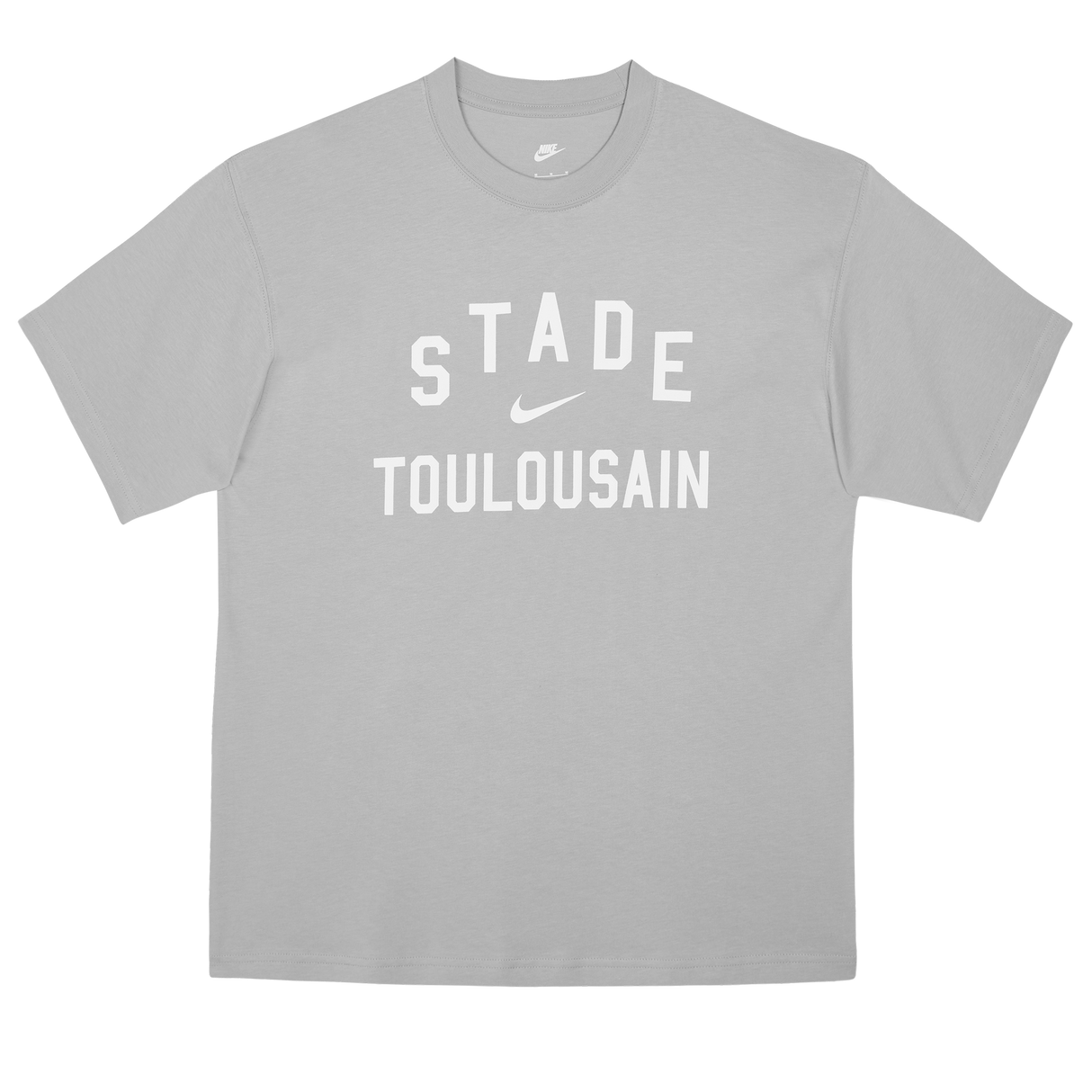 The Nike Stade Toulousain 25/26 Premium Loose-Fit T-Shirt is a grey cotton tee with "STADE TOULOUSAIN" boldly printed in white on the front.