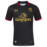 Introducing the Ulster Rugby 24/25 Replica Provincial Jersey by Castore, this black jersey features striking red accents, gold logos, and a lion design on the chest, perfectly reflecting the spirit of the team.