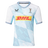 The Harlequins Replica Away Jersey 22/23 by Castore features a white and light blue geometric pattern, DHL sponsor logo, Castore branding, and club crest on the chest—a perfect rugby jersey for fans.