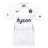 The Bath Rugby 25/26 Away Jersey by Castore is a white short-sleeve top with black "dyson" and "washG1" logos on the front, plus additional sponsor logos on the sleeves and chest.