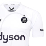 The Bath Rugby 25/26 Away Jersey by Castore features a black logo, black star above the crest, "Dyson" sponsor on front, and short sleeves, with authentic Castore branding.