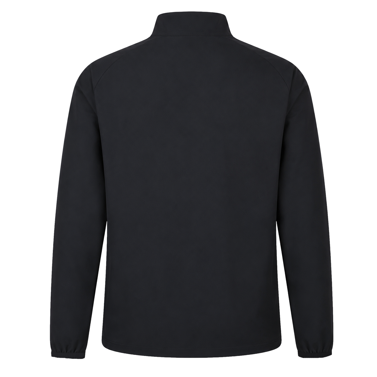 The Ulster 25/26 Woven Pre Match Jacket by Castore is shown from the back in plain black, featuring a high collar and elastic cuffs.