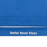 Close-up of the USA Rugby Training Jersey by Castore, highlighting its sleek athletic fit with "Better Never Stops" printed on the blue fabric for ultimate performance.