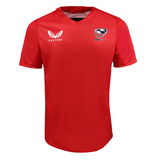 Showcase your athletic style with the USA Rugby Training Jersey by Castore. This red jersey features a V-neck, the USA Rugby logo on the right chest, and the Castore logo on the left, making it ideal for fans and athletes.