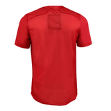 The USA Rugby Training Jersey by Castore is a red short-sleeve shirt with an athletic fit and back view, featuring a transparent square pocket near the top.