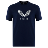 USA Rugby Eagles Logo Tee 22/23 by Castore: a navy blue t-shirt featuring a white eagle wings graphic and "EAGLES" on the chest, inspired by the USA Rugby Eagles.