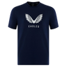 USA Rugby Eagles Logo Tee 22/23 by Castore: a navy blue t-shirt featuring a white eagle wings graphic and "EAGLES" on the chest, inspired by the USA Rugby Eagles.