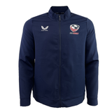 Navy Women's USA Rugby Track Jacket by Castore with a full front zipper, displays the Castore logo and Eagles emblem on the chest.