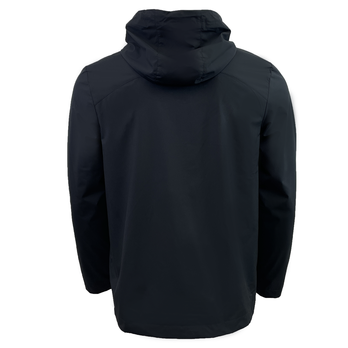 The USA Rugby Rain Jacket by Castore is displayed from the back, highlighting its long sleeves and minimalist style. It features water-resistant technology and a lightweight mesh lining, making it ideal for diverse weather conditions.