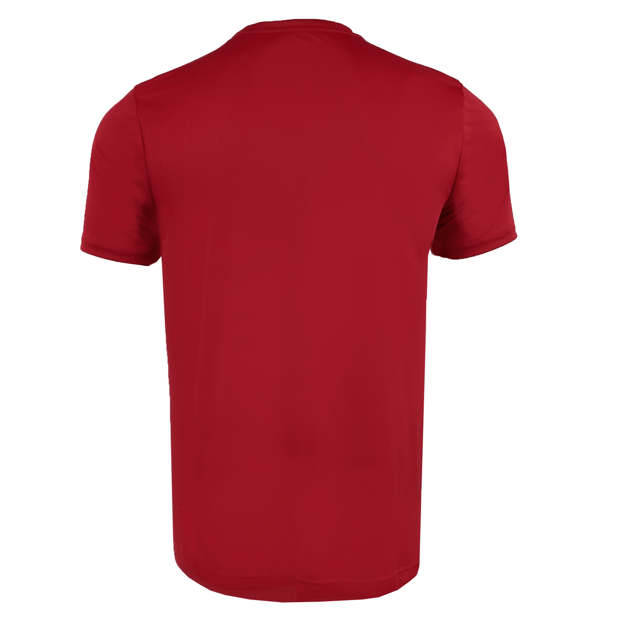 A Plain red T-shirt is shown from the back, reminiscent of a classic USA Rugby Dot Printed Training Tee by Castore.