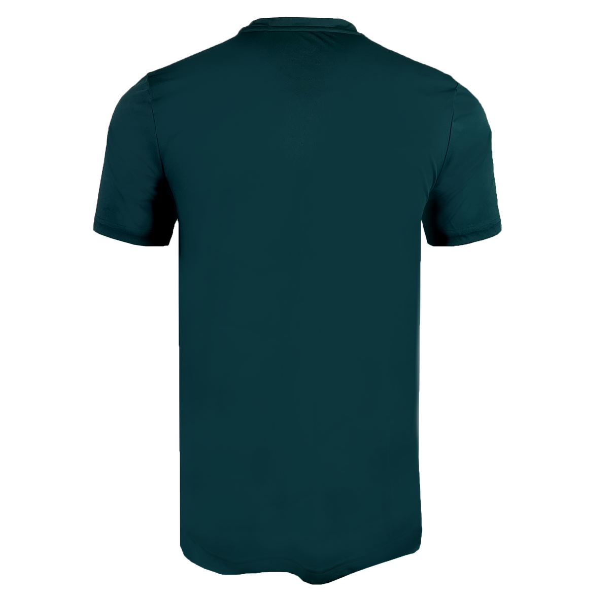 The USA Rugby Dot Printed Training Tee by Castore, presented from the back, is a plain dark teal short-sleeve T-shirt crafted with lightweight fabric. Ideal for simplicity lovers, it mirrors the quality of a Castore Rugby Training Tee.