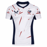 Show your pride in the USA Rugby 23/24 Pro Away Jersey by Castore, featuring navy accents, bold red streaks, USA Rugby and Castore logos on the chest, and an American flag on the right sleeve—a must-have for fans and players.