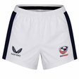 The USA Rugby 23/24 Pro Away Short by Castore features navy side panels and logos of Castore and USA Rugby—ideal for dedicated fans.