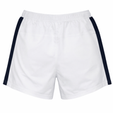 The USA Rugby 23/24 Pro Away Short by Castore features an elastic waistband and navy side panels—official training gear from Castore, shown from the back.