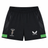 The Harlequins 23/24 Home Shorts by Castore feature black fabric, green stripes near the hem, the Harlequins logo on the left leg, and Castore branding on the right leg—official shorts for fans.
