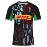 The Harlequins 23/24 Pro 3rd Jersey by Castore features a geometric design, DHL sponsor, Castore branding, and the Harlequins club crest on the chest.