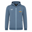 The Harlequins 23/24 Matchday Zip Through Hoodie by Castore is a light blue rugby teamwear hoodie featuring Harlequins, DHL, Castore, and The World’s Original Marmalade logos on the front.