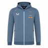 The Harlequins 23/24 Matchday Zip Through Hoodie by Castore is a light blue rugby teamwear hoodie featuring Harlequins, DHL, Castore, and The World’s Original Marmalade logos on the front.
