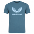 The Harlequins 23/24 Cotton Logo Tee by Castore is a blue cotton shirt featuring a white winged Harlequins logo above "HARLEQUINS" in capitals on the front.
