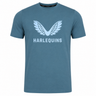 The Harlequins 23/24 Cotton Logo Tee by Castore is a blue cotton shirt featuring a white winged Harlequins logo above "HARLEQUINS" in capitals on the front.