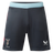 The Harlequins 23/24 Gym Short by Castore features a dark design with a light blue waistband, the Harlequins logo on the left leg, and Castore branding on the right—perfect workout shorts for dedicated fans.