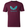 The Scarlets 23/24 Travel Cotton Logo Tee by Castore is a maroon cotton shirt with a teal winged logo and "SCARLETS" text on the chest.