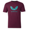 The Scarlets 23/24 Travel Cotton Logo Tee by Castore is a maroon cotton shirt with a teal winged logo and "SCARLETS" text on the chest.