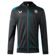 Bath 23/24 Full Zip Hoodie by Castore—black hoodie with teal accents, front zipper, hood, and two chest logos. Ideal rugby fan apparel. Shown on a plain white background.