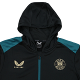 The Bath 23/24 Full Zip Hoodie by Castore features the Castore logo and Bath Rugby club badge—an ideal choice for fans to show team pride.