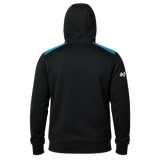 The Bath 23/24 Full Zip Hoodie by Castore is a black hoodie with teal shoulder accents and "dys" text on the right sleeve—a stylish choice for any rugby fan from Castore.