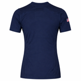 A navy blue short-sleeve USA Rugby 24/25 Pro Home Jersey by Castore, shown from the back, featuring a small American flag patch on the left sleeve.