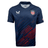 The USA Rugby 24/25 Olympic 7's Jersey by Castore features navy blue fabric, red diagonal stripes, a USA badge on the left chest, Castore logo on the right chest, and an American flag on the sleeve—ideal for Eagles fans.