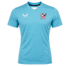 The USA Rugby 24/25 Pro Training Jersey by Castore is a light blue short-sleeve top with the USA Rugby and Castore logos on the chest.