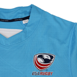 Light blue USA Rugby 24/25 Pro Training Jersey by Castore with eagle logo and "USARUGBY" on the chest; Castore branding and internal GP
S pocket.