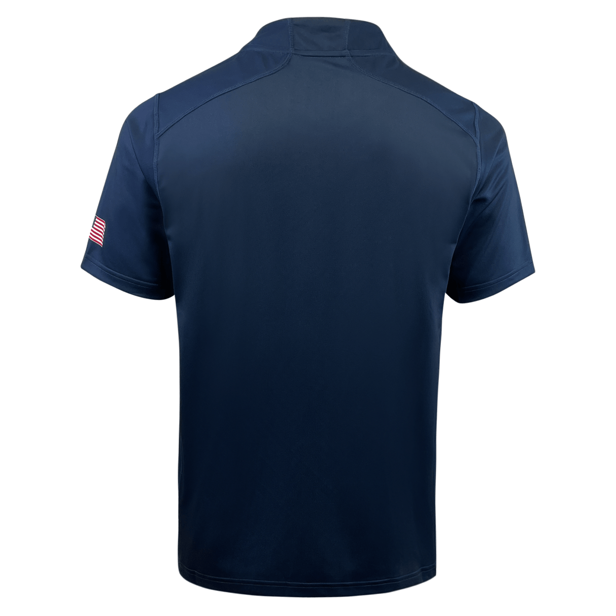The Castore USA Rugby 23/24 Replica Home Jersey, shown from the back in navy blue with moisture-wicking fabric and a small American flag patch on the left sleeve, is ideal for Eagles fans.