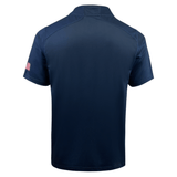 The Castore USA Rugby 23/24 Replica Home Jersey, shown from the back in navy blue with moisture-wicking fabric and a small American flag patch on the left sleeve, is ideal for Eagles fans.